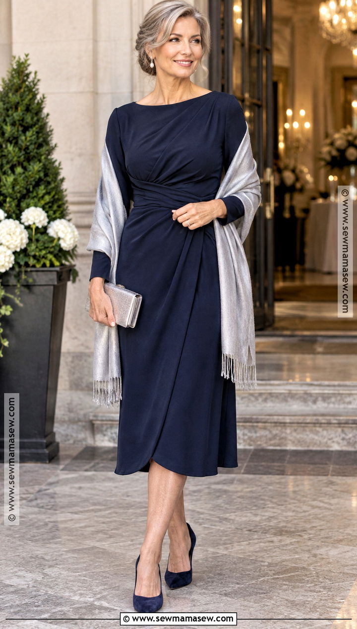Navy Long Sleeve Wedding Guest Dress Outfit - 25 wedding guest looks fall