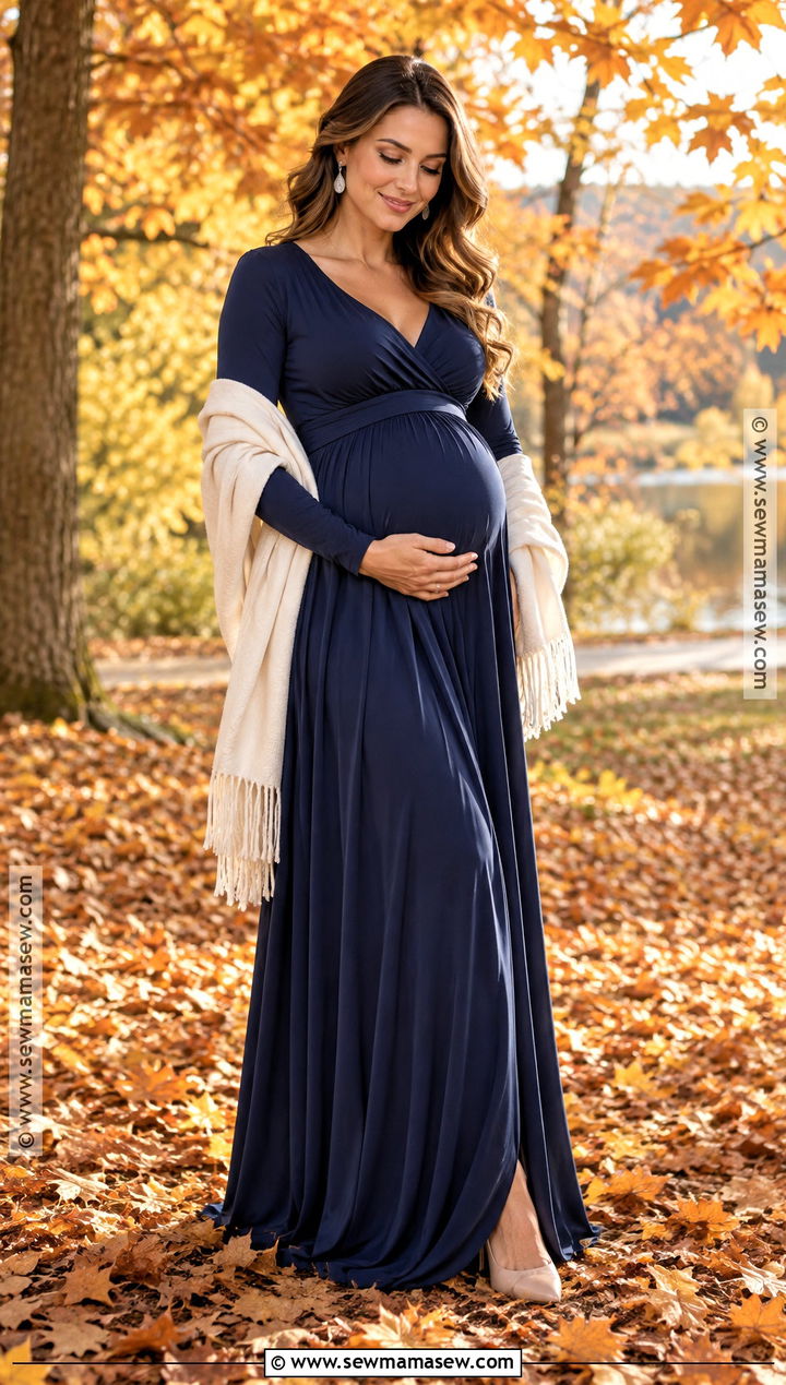 Navy Maternity Gown With Wool Wrap - 15 maternity photo outfits fall