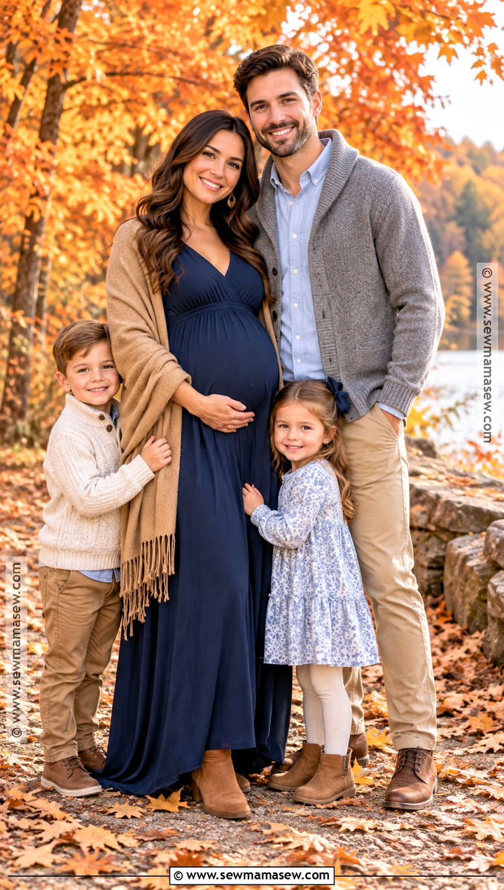 Navy Maternity Maxi Dress Family Photo Outfit - 15 fall maternity family photos outfits