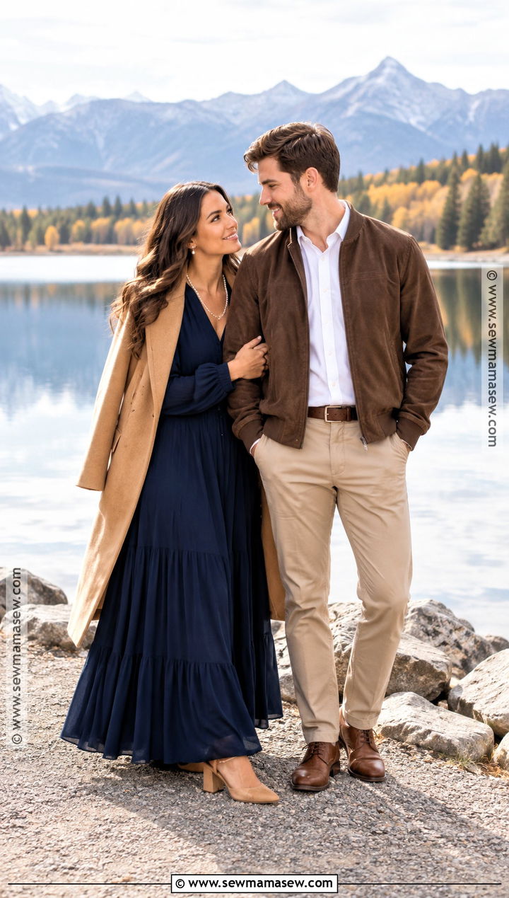 Navy Maxi Dress Fall Engagement Photo Outfit - 20 outdoor engagement photos outfits fall