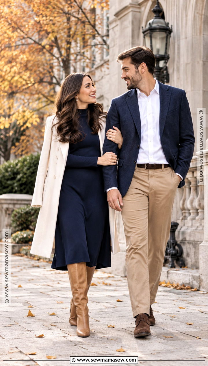 Navy Midi Dress And Camel Boots Engagement Photo Outfit - 15 engagement photos outfits october