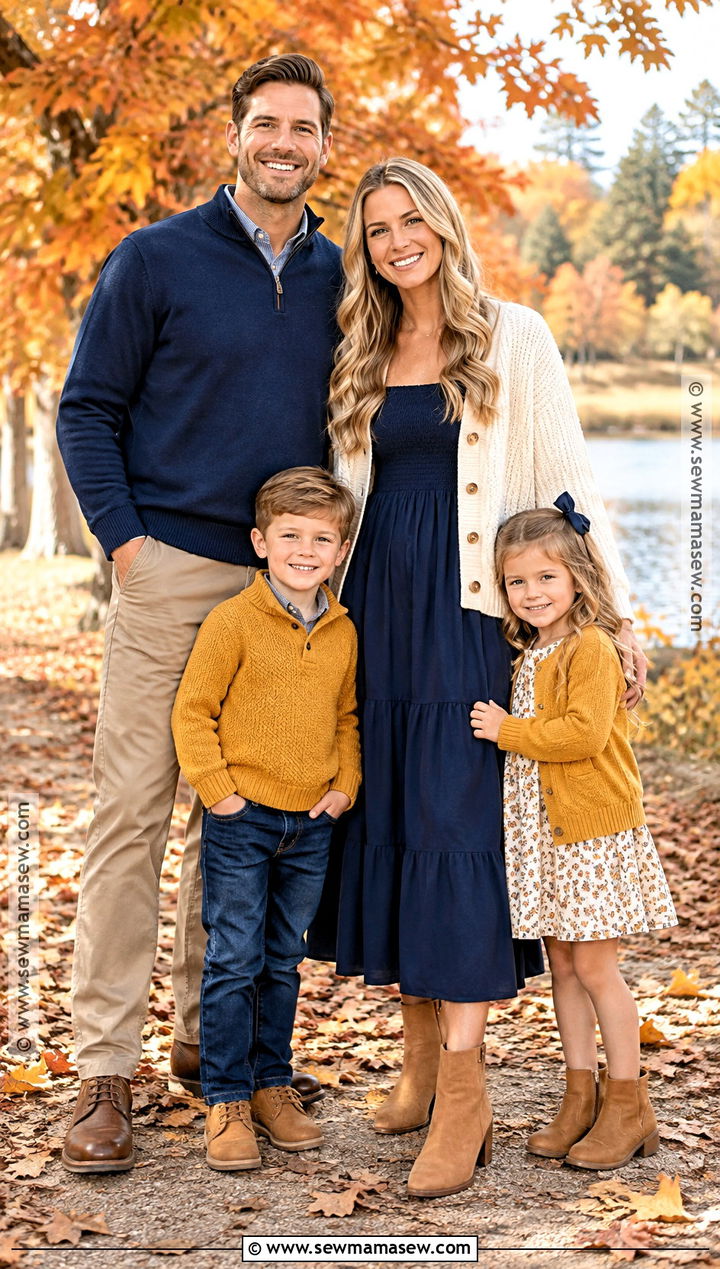 Navy Mustard And Cream Fall Family Outfit - 20 fall family outfit ideas