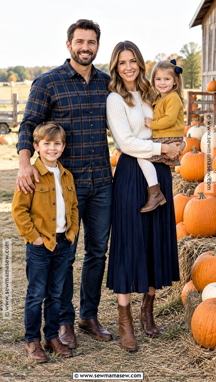 Navy Mustard And Cream Family Pumpkin Patch Outfit - 15 family pumpkin patch outfits