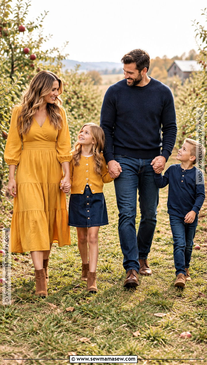 Navy Mustard And Denim Family Photo Outfits - 15 family photos fall outfits color schemes