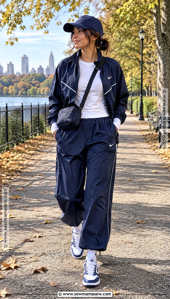 Navy Nike Windrunner With Baseball Cap - 15 nike tracksuit fall fashion ideas