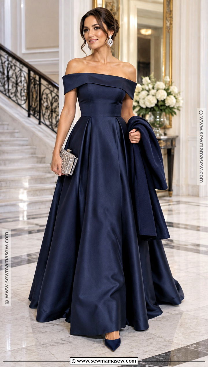 Navy Off Shoulder Autumn Ball Gown - 20 Autumn Ball Gown Ideas