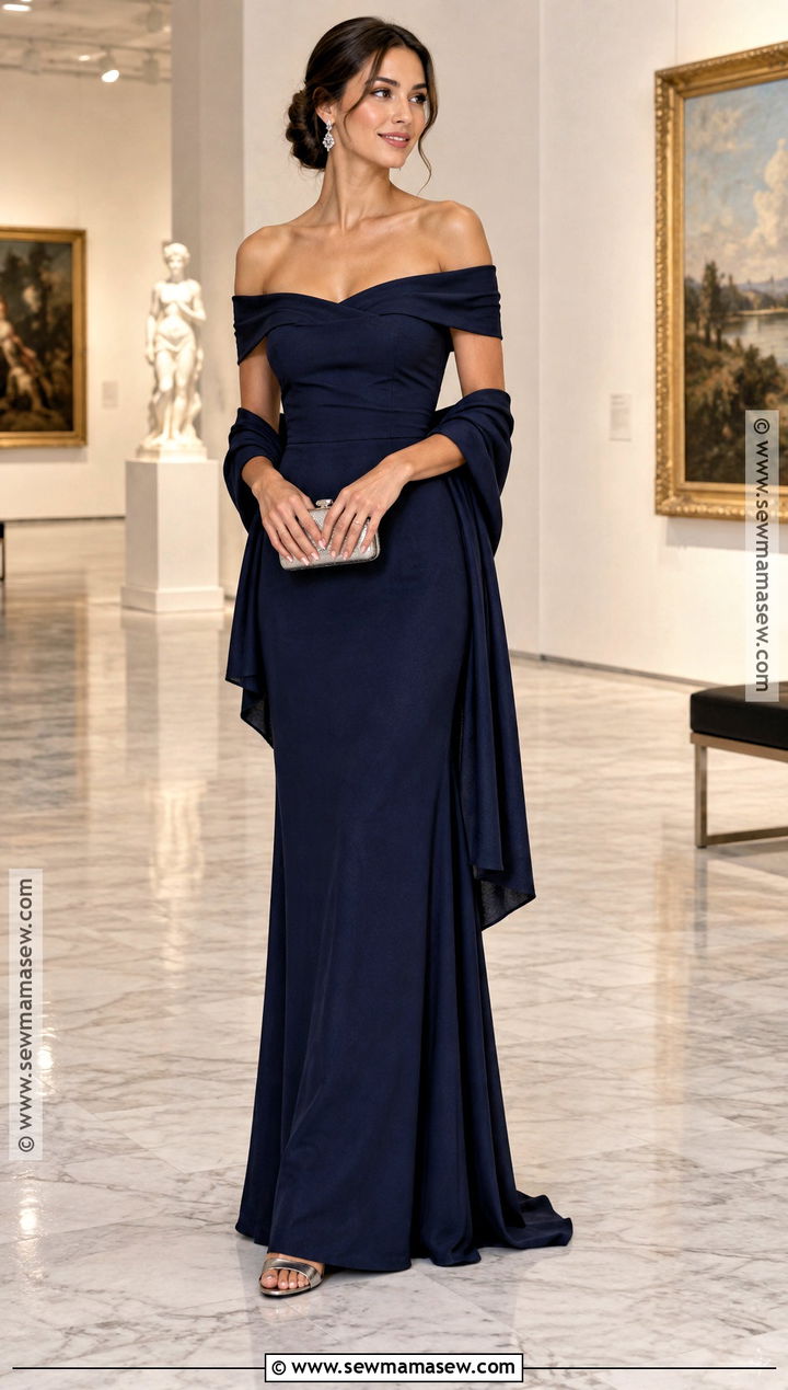 Navy Off Shoulder Autumn Formal Dress - 20 autumn dress formal ideas