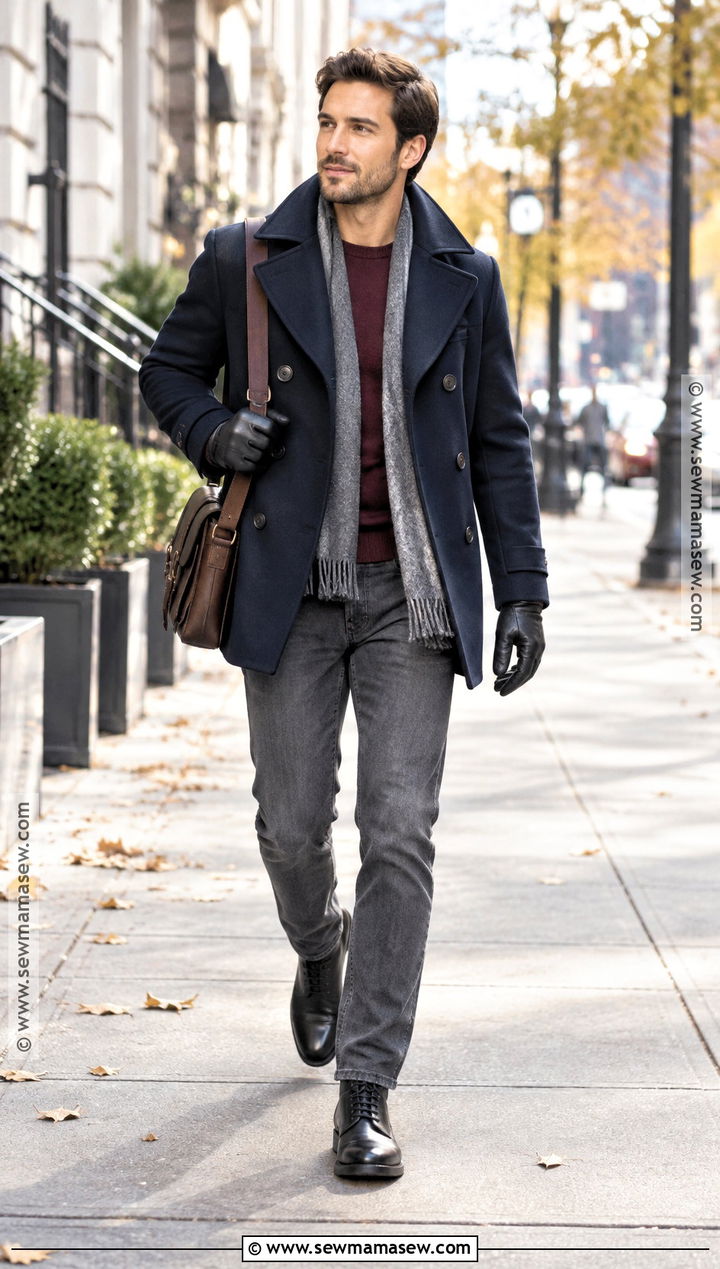 Navy Peacoat And Gray Jeans Outfit - 25 autumn style ideas for men