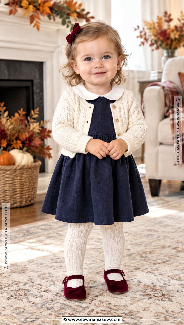 Navy Peter Pan Collar Baby Girl Dress Outfit - 15 fall baby girl dress ideas