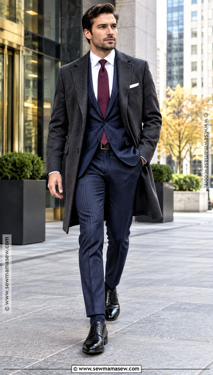 Navy Pinstripe Suit With Black Oxford Shoes - 15 Formal Mens Fall Fashion Ideas