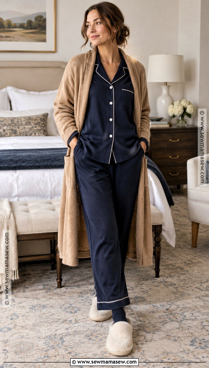 Navy Piped Autumn Pyjamas - 20 Autumn Pyjamas Ideas