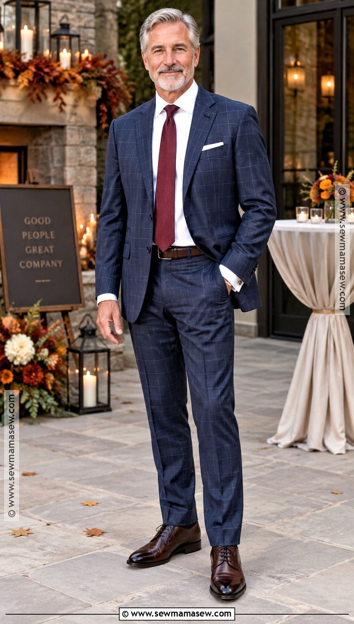 Navy Plaid Father Of The Bride Suit - 15 Fall Wedding Father Of The Bride Outfit Ideas