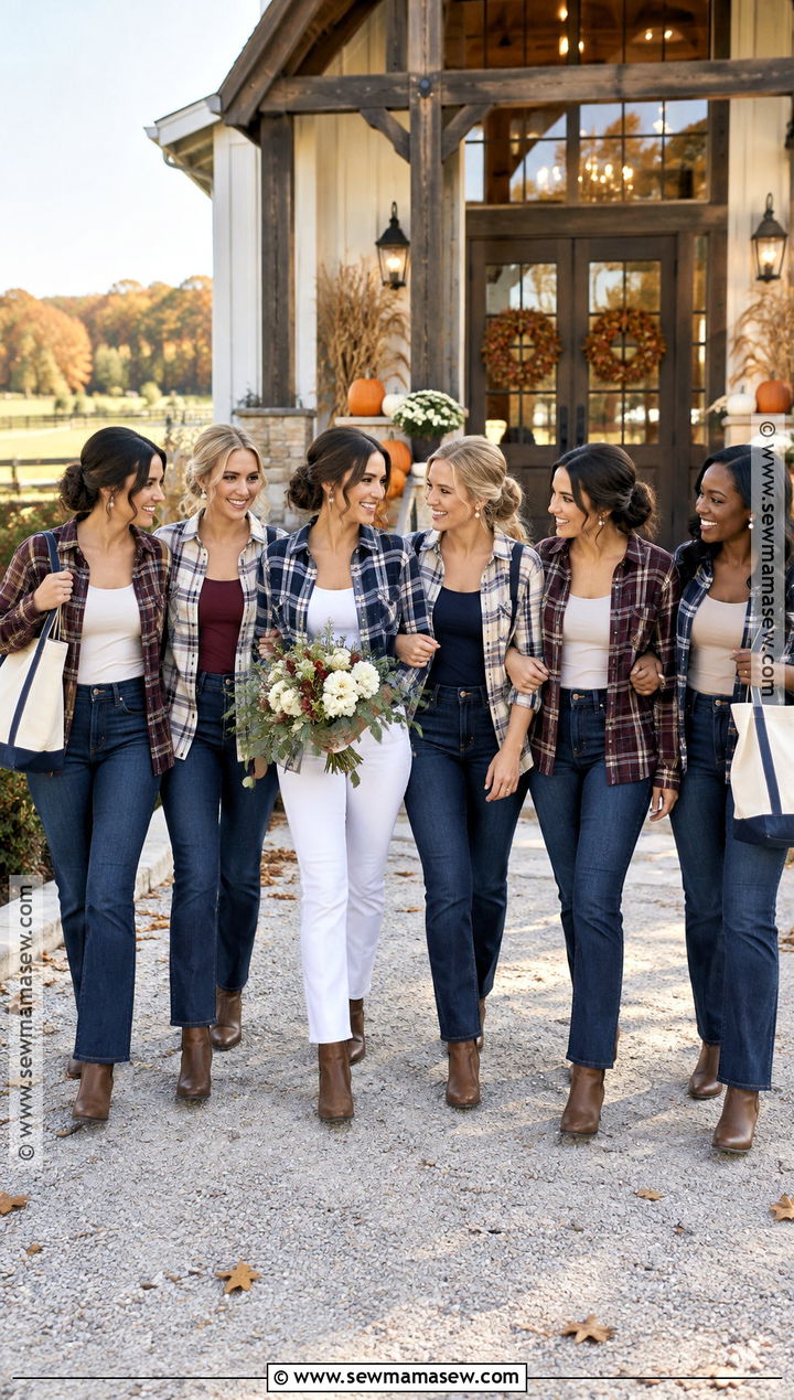 Navy Plaid Flannel With Dark Wash Jeans - 15 bridal party flannels fall wedding