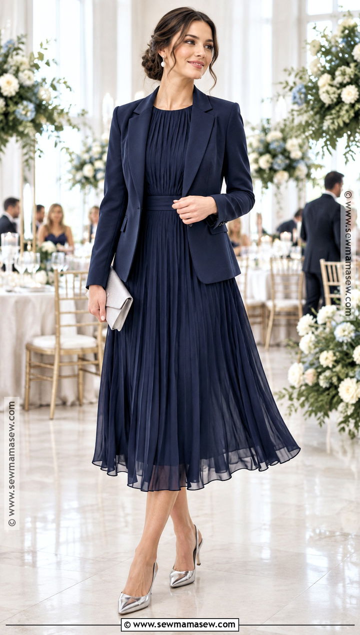Navy Pleated Fall Wedding Guest Dress - 15 Fall Dresses Wedding Guest