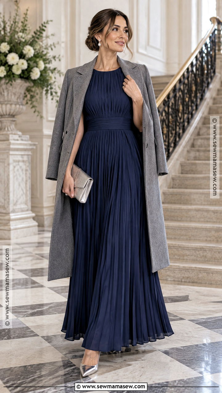 Navy Pleated Maxi Dress Fall Formal Outfit - 20 fall outfits formal