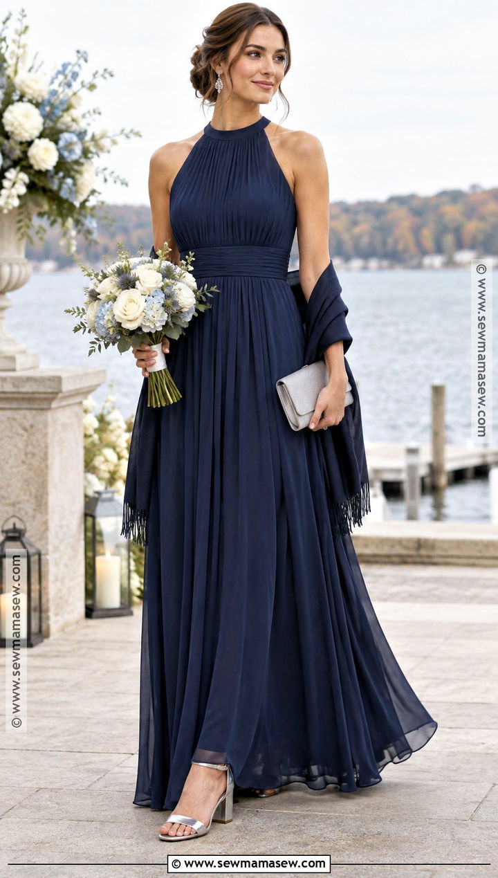 Navy Pleated October Bridesmaid Dress - 15 fall wedding ideas october bridesmaid dresses