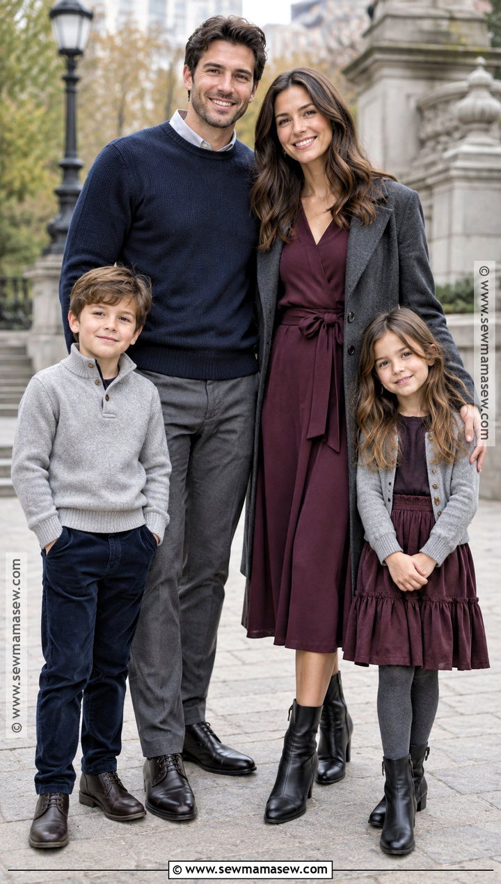Navy Plum and Gray Fall Family Picture Outfit - 20 fall color family picture outfits