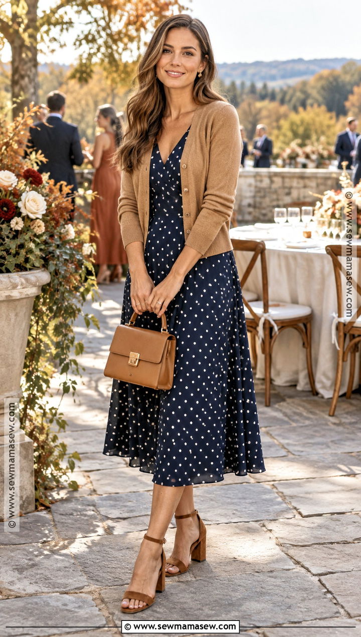 Navy Polka Dot Dress Fall Wedding Guest Outfit - 20 fall wedding guest outfit casual ideas