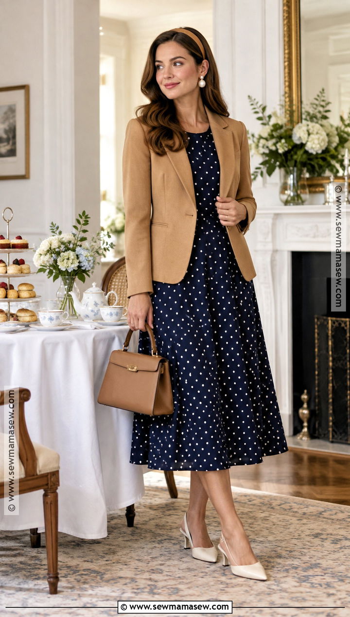 Navy Polka Dot Fall Tea Party Outfit - 25 fall tea party outfit ideas