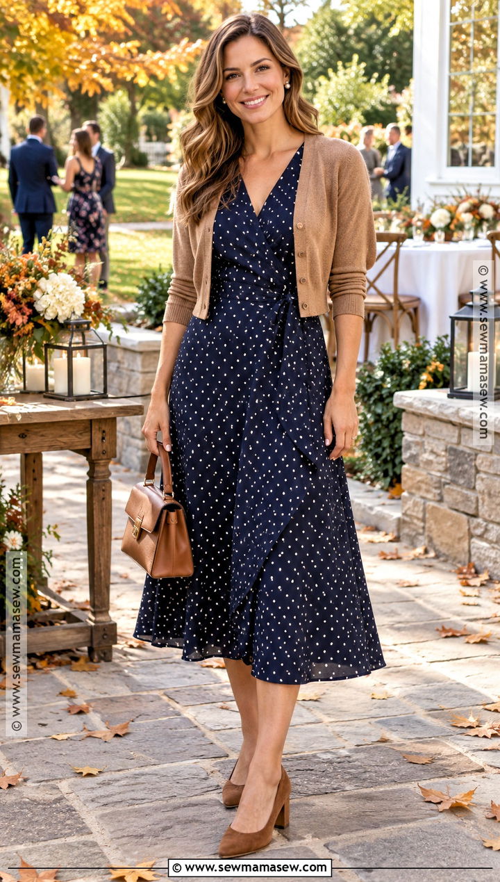 Navy Polka Dot Fall Wedding Guest Dress - 20 fall wedding guest dress casual ideas