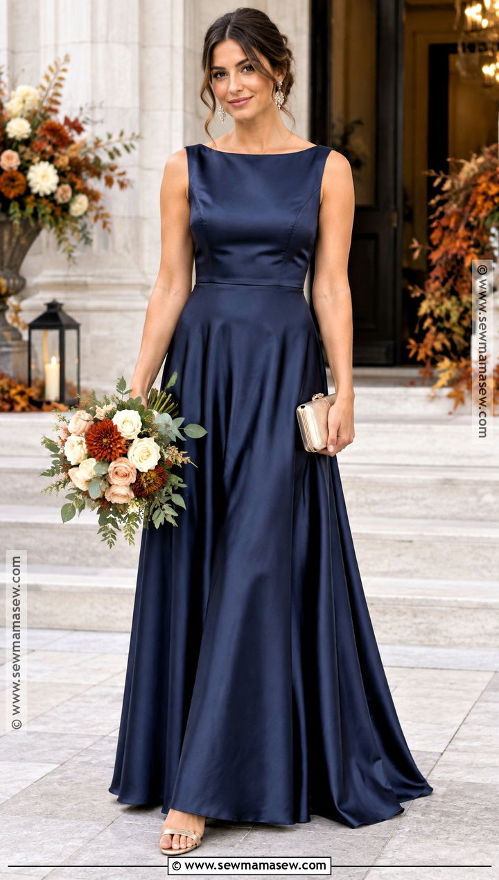 Navy Satin Bridesmaid Dress - 15 fall tones bridesmaid dresses