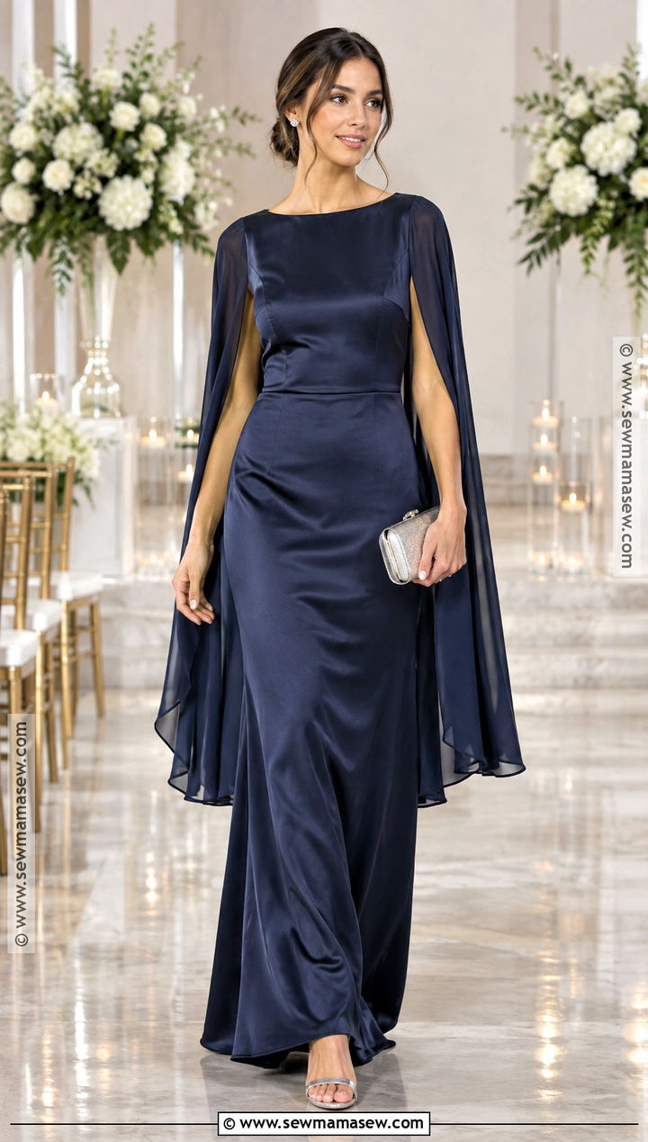 Navy Satin Cape Sleeve Bridesmaid Dress - 25 fall bridesmaid dresses