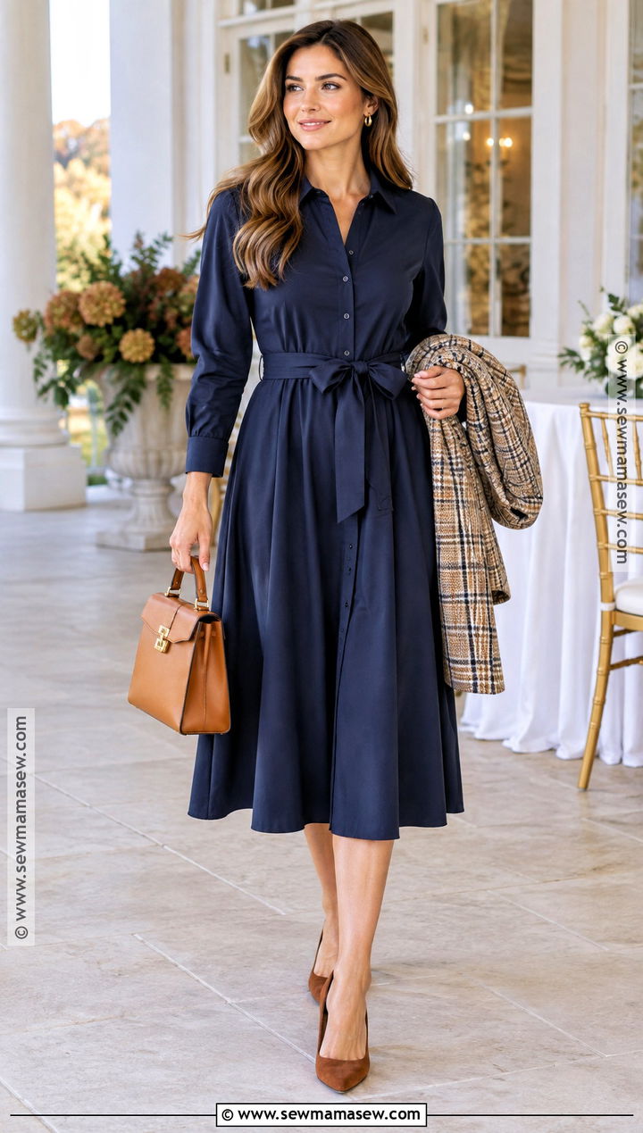 Navy Shirt Dress Fall Bridal Shower Outfit - 20 fall bridal shower outfit ideas