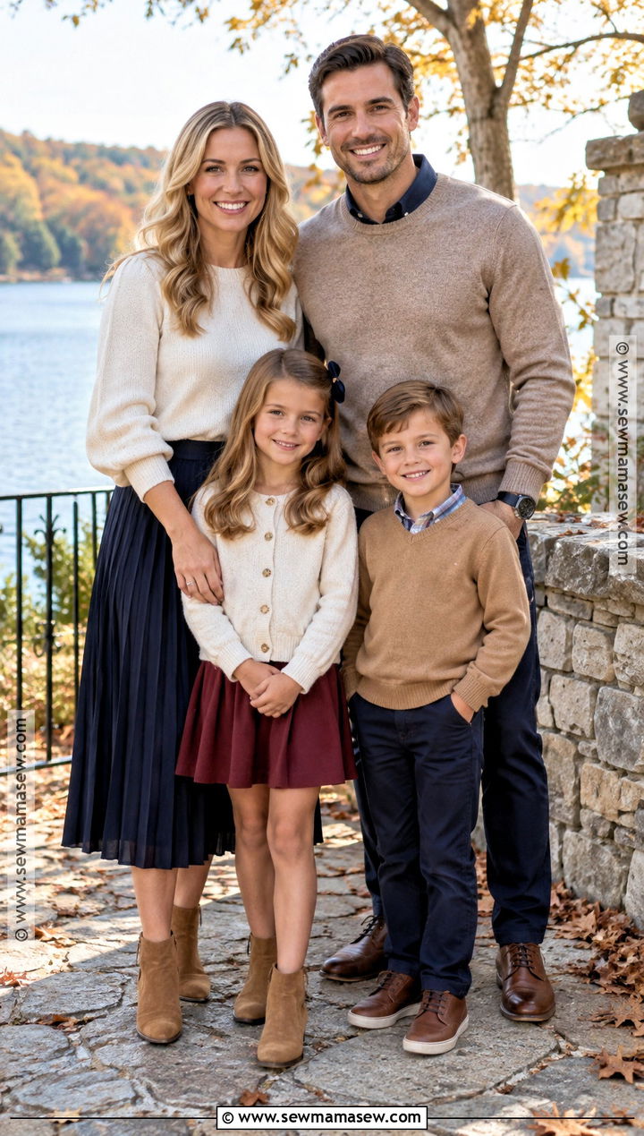 Navy Skirt And Cream Sweater Family Picture Outfits - 20 Navy Family Pictures Outfits Fall