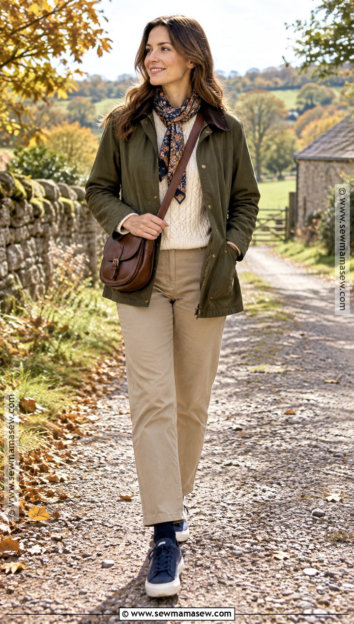 Navy Sneakers With Khaki Pants And Barn Jacket - 25 fall sneakers outfit