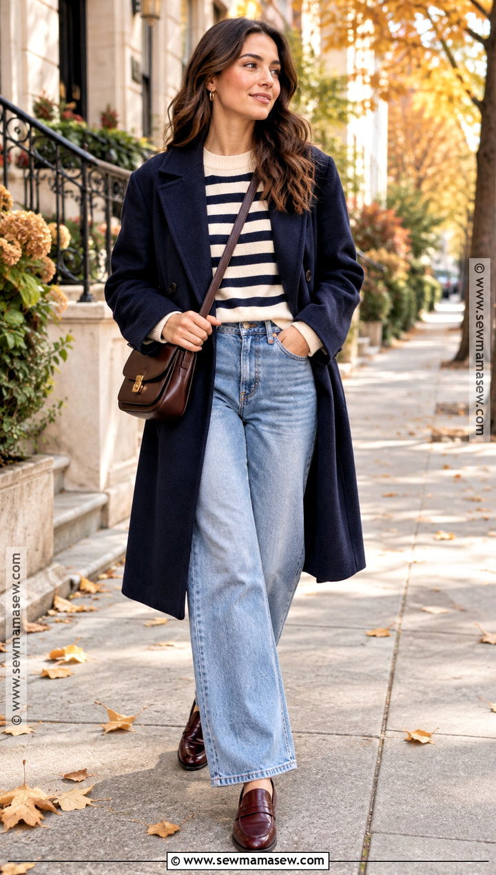 Navy Striped Sweater And Light Blue Jeans Outfit - 20 light blue jeans outfit fall