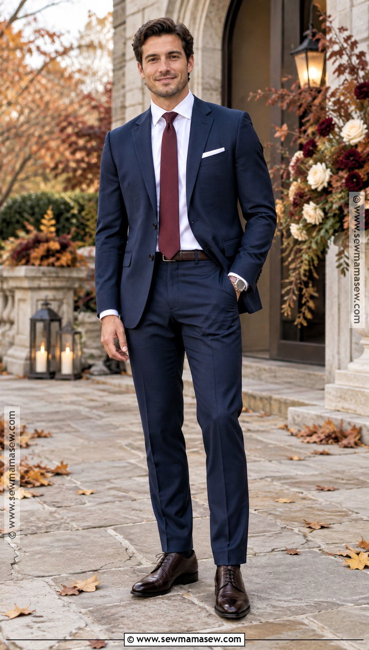 Navy Suit Fall Wedding Guest Outfit - 15 fall wedding outfit men guest ideas