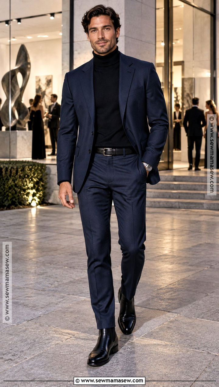 Navy Suit With Black Turtleneck - 15 mens fall wedding attire guest semi formal ideas
