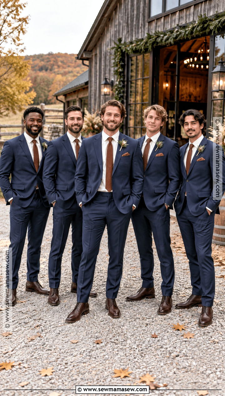 Navy Suit With Brown Boots - 20 fall groomsmen attire rustic ideas