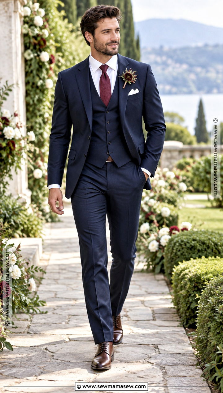 Navy Suit With Burgundy Tie Groom Attire - 15 october wedding groom attire ideas