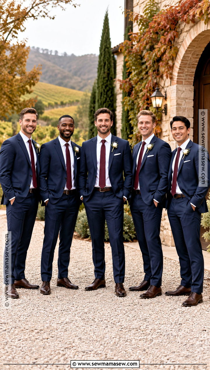 Navy Suit With Burgundy Tie Groomsmen Attire - 15 groomsmen attire fall color combos