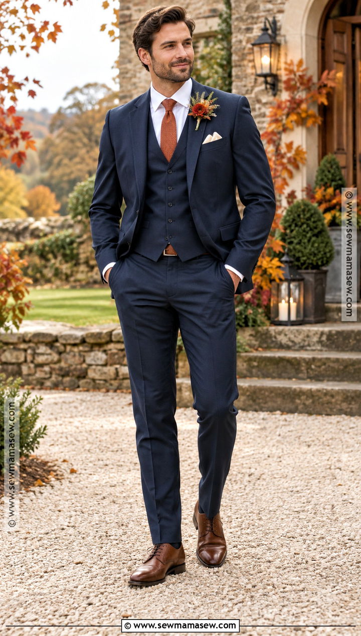 Navy Suit With Burnt Orange Tie - 15 fall groom attire burnt orange ideas