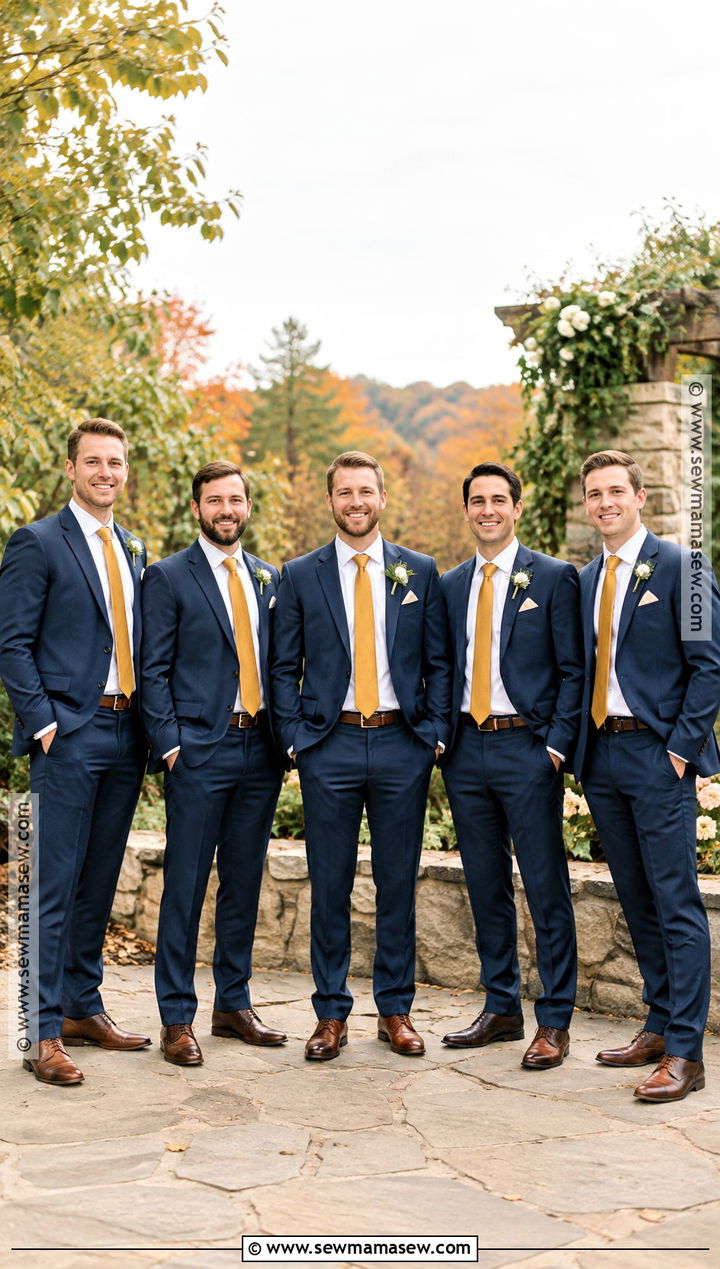 Navy Suit With Mustard Tie Groomsmen Attire - 15 groomsmen attire fall color combos