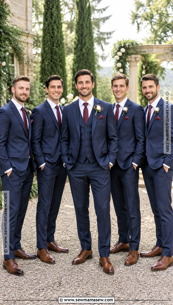 Navy Suits With Burgundy Ties - 15 september wedding groomsmen groom attire ideas