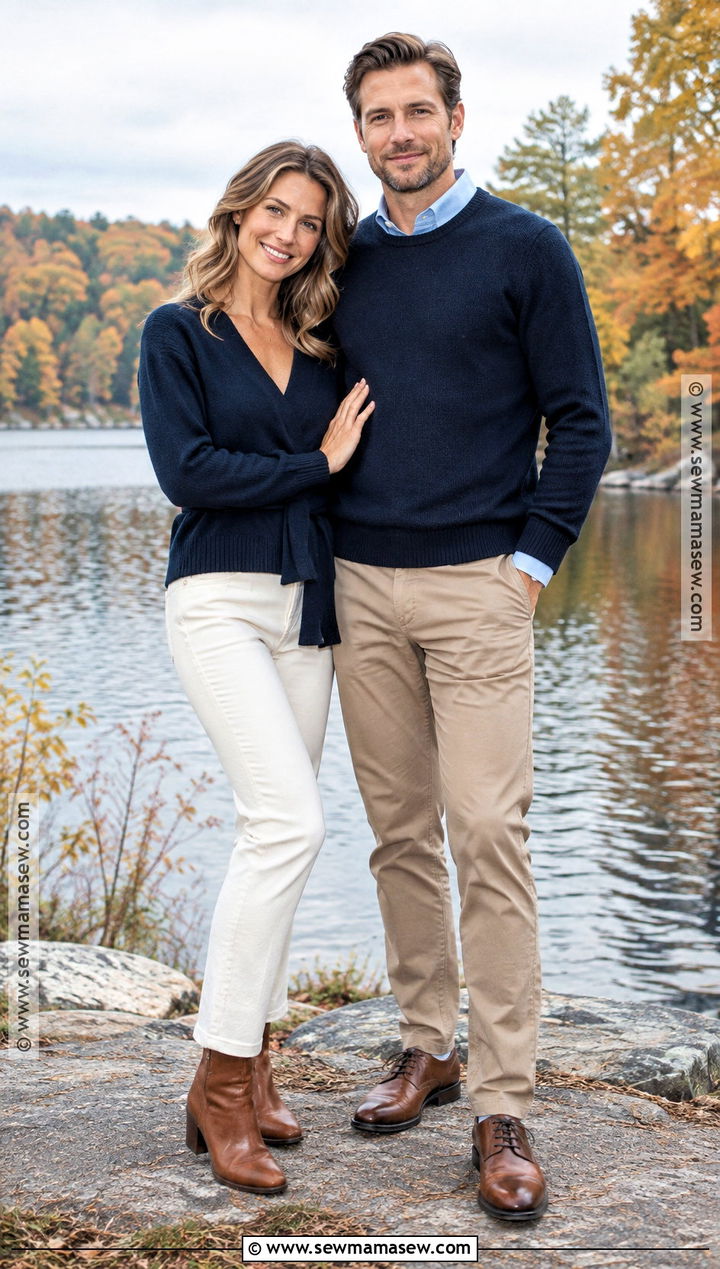 Navy Sweater And Cognac Boots Fall Couple Outfit - 20 fall pictures for couples outfits