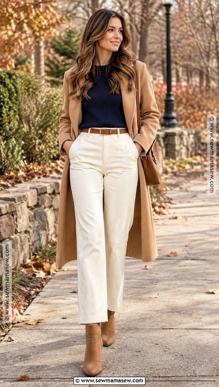 Navy Sweater And Cream Pants Fall Mini Shoot Outfit - 15 Fall Mini Shoot Outfits