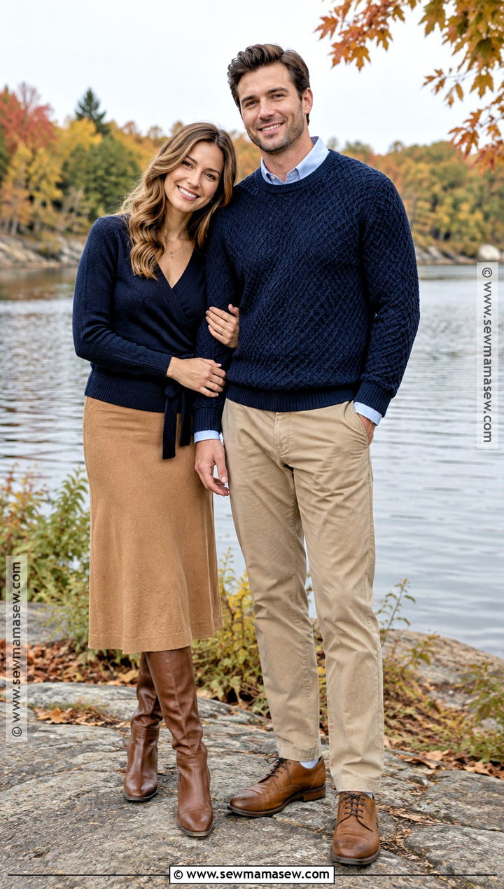 Navy Sweater And Khaki Pants Couples Fall Photoshoot Outfit - 25 couples fall photoshoot outfits