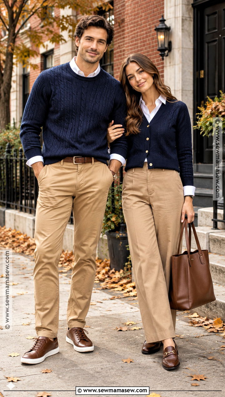 Navy Sweater And Tan Chinos Couple Outfit - 20 fall matching outfits for couples