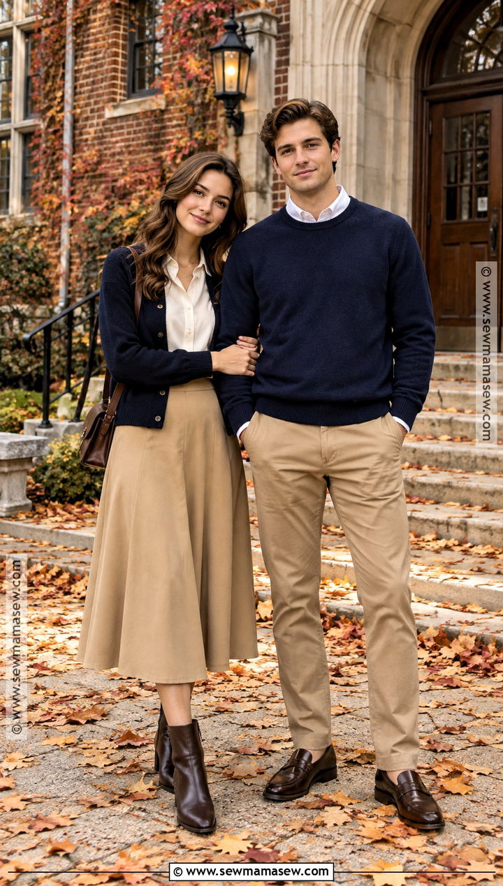 Navy Sweater And Tan Chinos Fall Couples Outfit - 15 fall couples pics outfits