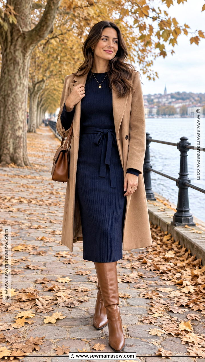 Navy Sweater Dress And Tall Boots Engagement Outfit - 15 Engagement Outfit Ideas Fall