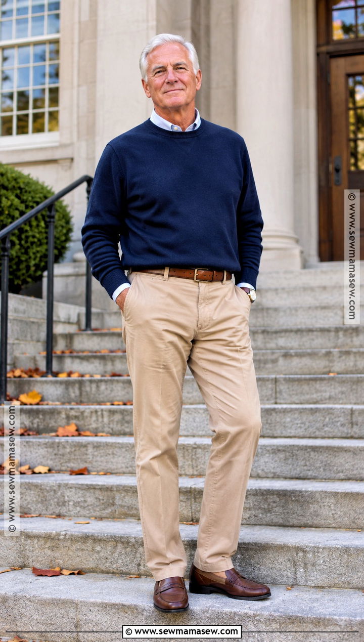 Navy Sweater and Khaki Pants Senior Picture Outfit - 20 Fall Senior Picture Outfits