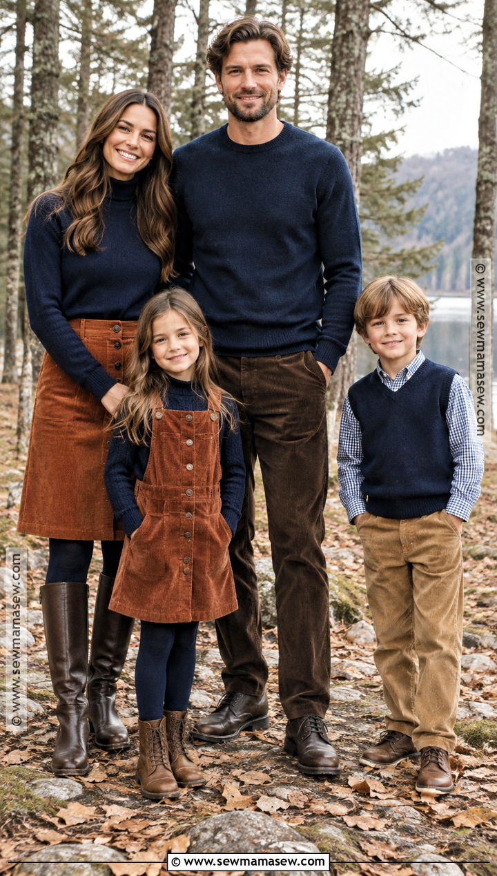 Navy Sweaters And Corduroy Family Picture Outfits - 20 Navy Family Pictures Outfits Fall