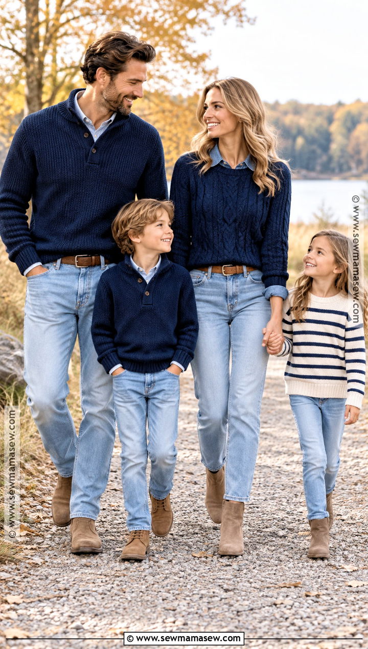 Navy Sweaters And Light Wash Jeans Family Outfit - 20 october family photos outfits jeans