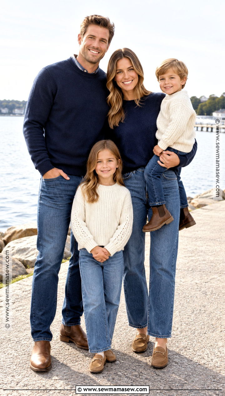 Navy Sweaters With Straight Leg Jeans For Fall Family Photos - 20 fall family photos jeans