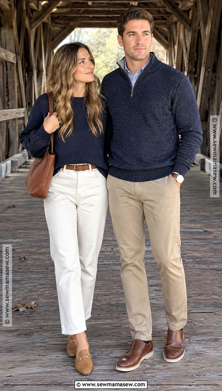 Navy Sweaters and Khaki Pants Couple Outfit - 15 Fall Couple Photos Outfits Casual