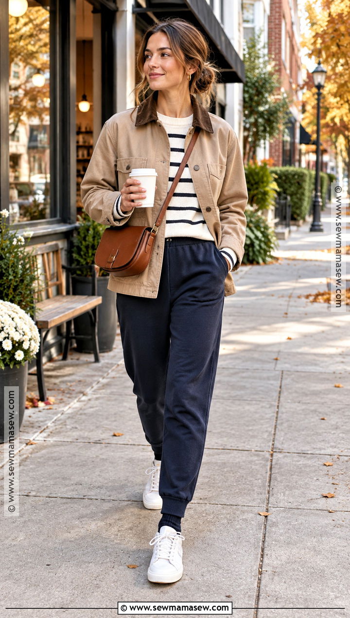 Navy Sweatpants With Striped Sweater - 15 autumn sweatpants ideas